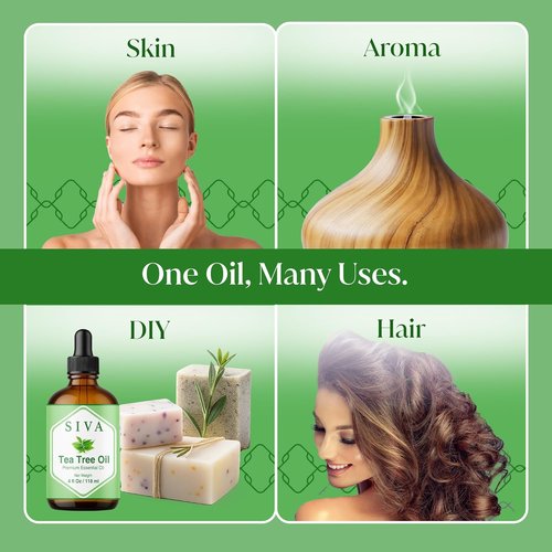 Siva Tea Tree Essential Oil - 100% Natural 4 Fl Oz for Aromatherapy, Skin Care & Hair Care | Dropper Included