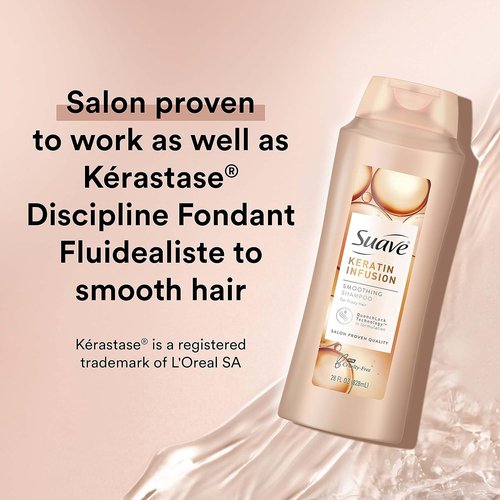 Suave Professionals Smoothing Shampoo - Keratin Infusion for Dry Hair | 48-Hour Frizz Control, 28 oz (Pack of 4)