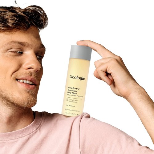Geologie Acne Control Body Wash - Exfoliating AHA + BHA Cleanser for Men & Women | Reduces Bacne & Body Breakouts | 8.4 Fl Oz