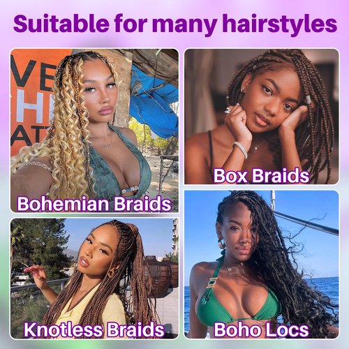 Human Braiding Hair for Boho Braids, Deep Wave Bulk Boho Braids Human Hair for Knotless Curly Bohemian Water Wave Boho Hair for Braiding 110g 16 Inch Natural Color (3 No Weft Bundles/Pack)