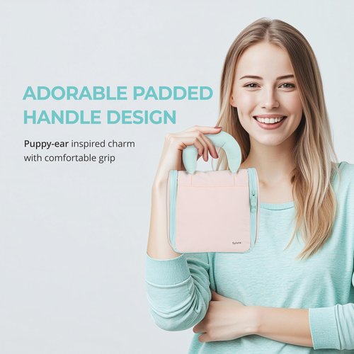 Sylune Tuck Hanging Toiletry Bag - Water-Resistant Travel Makeup Organizer with Spacious Compartments & Padded Handle for Women (Blush Petal & Mint) (Tuck Hanging Toiletry Bag)