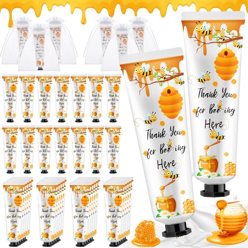 Swiffen 48 Sets Honey Hand Cream Gifts Bulk Baby Shower Favors for Guest a Little Honey Is on The Way Thank You for Bee-ing Here Travel Size Lotion with Organza Bags