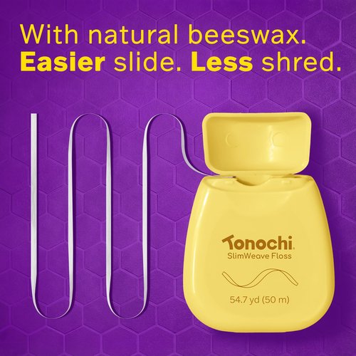 Tonochi SlimWeave Flat Dental Floss for Tight Teeth & Tight Spaces – Extra Thin, Smooth-Glide, Gentle on Gums, Mint + Xylitol, 3-Pack (50 m Each)