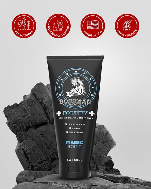 Bossman Fortify Intense Beard Conditioner - Magic Scent, Moisturizes & Protects - Thicker Formula, Made in USA