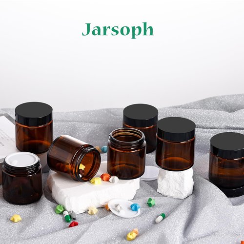 Jarsoph Amber Glass Jars with lids, 24 Pack 4oz Empty Cosmetic Jars, Refillable Airtight Wide Mouth Container for DIY, Sample, Cream, Lotion, Candle Making, Powder, Cosmetic
