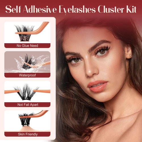 Higu clace Self Adhesive Eyelashes Volume Pre Glued lash clusters kit Mix 10-16mm, Preglued Eyelash No Glue Needed Easy to Use, DIY Eyelash clusters(AD11)