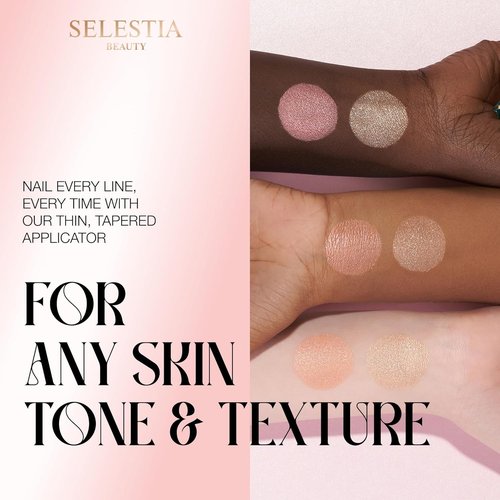SELESTIA BEAUTY Powder Highlighter - Divine V | Radiant Glow for All Skin Tones, Easy Application, 0.53 oz