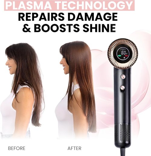ELLA BELLA® Compact Plasma Hair Dryer - Advanced Technology, Rapid Drying & Low Noise | Includes Diffuser & Travel Bag