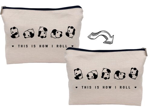 Lacosu This is How I Roll Makeup Bag, Wild Animal Cute Rolling Panda Cosmetic Makeup Bag for Panda Lover Women, Black, 7.5 x 10 Inches, Makeup, Travel, Toiletry