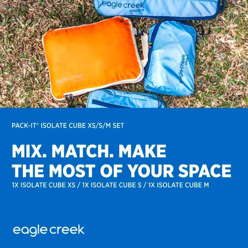 Eagle Creek Pack-It Isolate Cube Set - Stackable Packing Cubes with Easy Grab Zipper - Storm Grey - XS/S/M