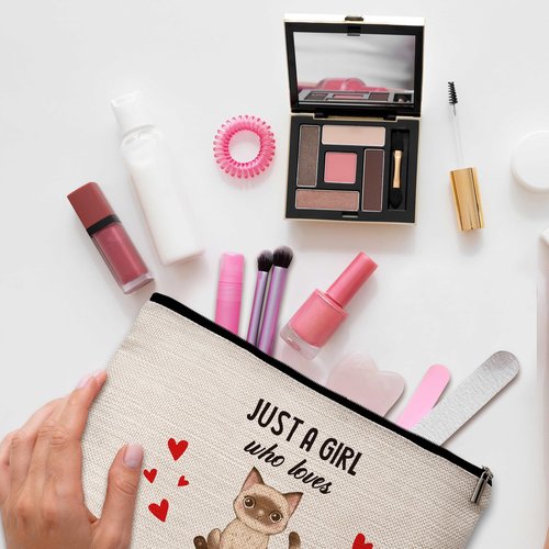 Levitatinyear Cat Lover Gift Makeup Bags, Just A Girl Who Loves Cats Cosmetic Bag, Siamese Makeup Pouch Gifts for Cat Lovers Pet Owners, Birthday Christmas Gifts for Girls Women Friends -76