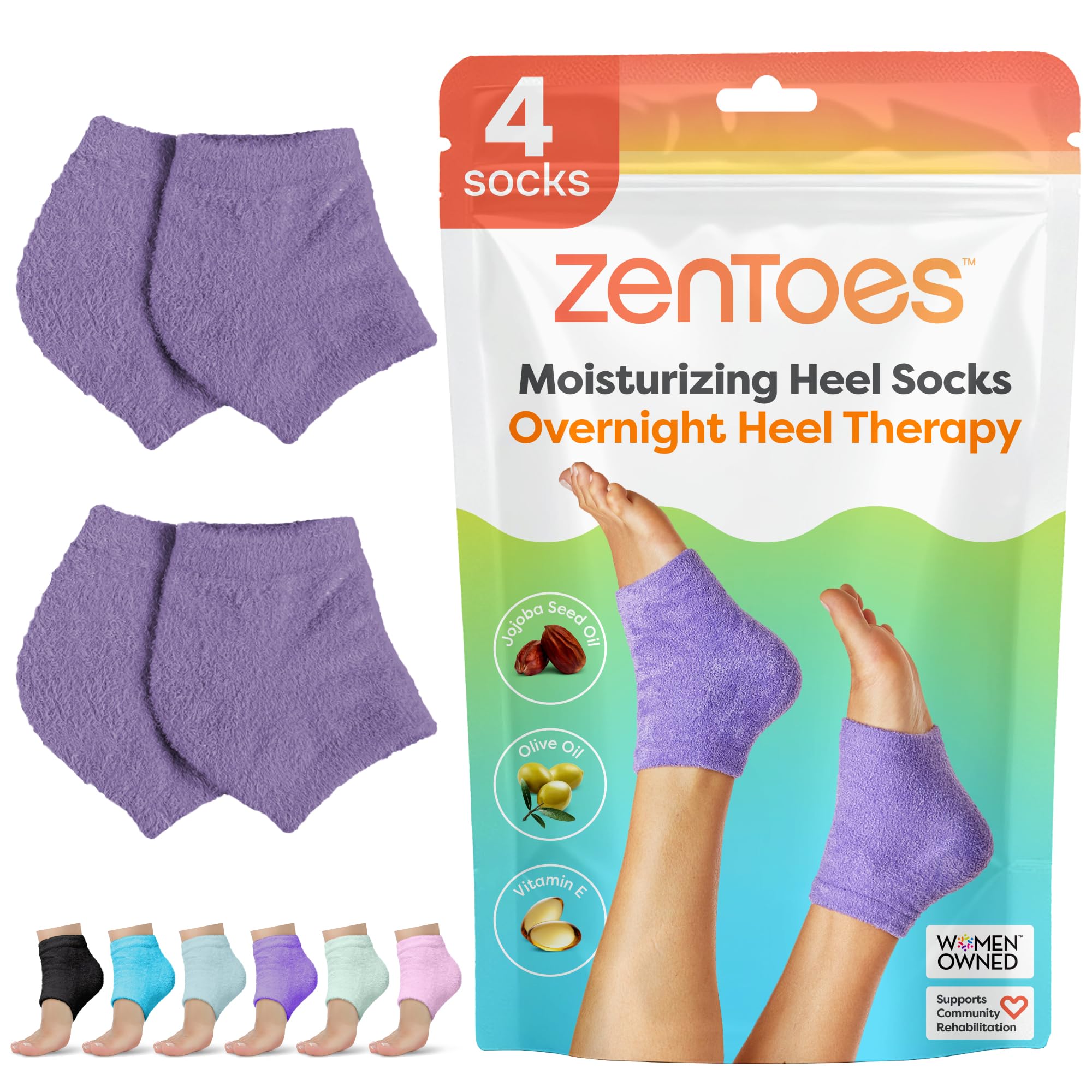 ZenToes Moisturizing Socks for Cracked Heel Treatment, Vitamin E, Olive Oil and Jojoba Oil Infused Heel Socks, Spa Gifts for Women, Relaxation Gifts for Women (Fuzzy Lilac Purple, Regular)
