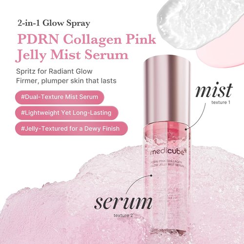 Medicube Jelly Mist Serum - Pink PDRN Collagen Glow Spray with Niacinamide & Hyaluronic Acid | 3.38 fl. oz for Radiant, Hydrated Skin