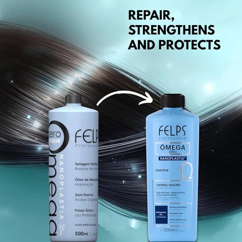 Felps Professional Omega Sensitive - Thermal Sealing Nanoplasty Hair Treatment - Formaldehyde Free 500ml/16.90oz