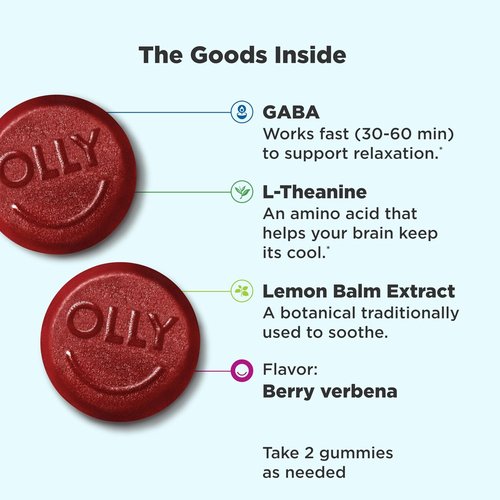 OLLY Goodbye Stress Gummies - Natural Stress Relief with GABA & L-Theanine, Berry Flavor | 42 Count