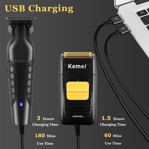 KEMEI Professional Hair Trimmer for Men Cordless, Foil Shaver with Replacement Heads & Nets, Zero Gapped Hair Clippers with T Blade, Electric Head Shavers for Bald Men, KM 2299, KM 1102