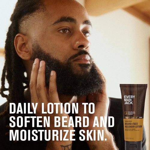Every Man Jack Beard & Face Recovery Lotion - Moisturizes Dry Skin & Relieves Beard Itch - Light Sandalwood Scent - 3.2oz (2 Pack)