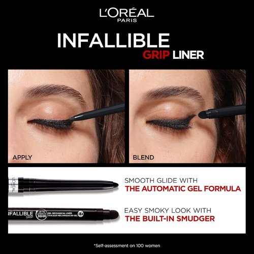 L'Oreal Paris Infallible Grip Gel Eyeliner Pencil - Waterproof, Smudge-Resistant, 36HR Wear, Brown Denim, 0.01 Oz