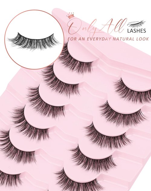 Onlyall Natural Lashes Wispy Lashes Natural Look False Eyelashes Natural Flared Eyelashes False Eye Lashes Soft Fluffy Lashes 7 Pairs D75
