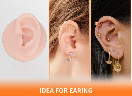 Soft Silicone Flexible Model Body Part Displays Set, Silicone Tongue Mouth Nose Eye Navel Ear Model for Piercing Practice and Jewelry Display Acupuncture Teaching Tool, Education (Light Skin Colour)
