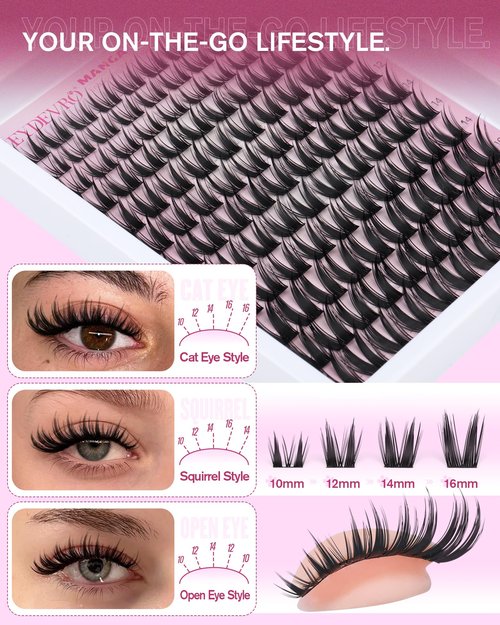 EYDEVRO Manga Lash Clusters Kit Fairy Eyelash Clusters Kit Wet Look Anime Cluster Eyelash Extensions Kit 10-16mm Natural Wispy DIY Lash Extension Kit Waterproof Lash Bond and Seal Tweezers Brush