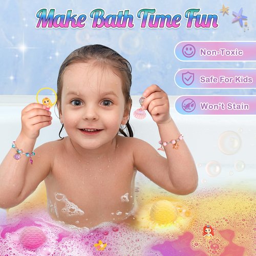 8 Packs Mermaid Bath Bombs for Kids Girls, Bubble Bath Bomb Kit with Surprise Toys Inside, Bath Toys for Kids Aged 4-8, Ideal Birthday Easter Stocking Stuffers for Girls 3 4 5 6