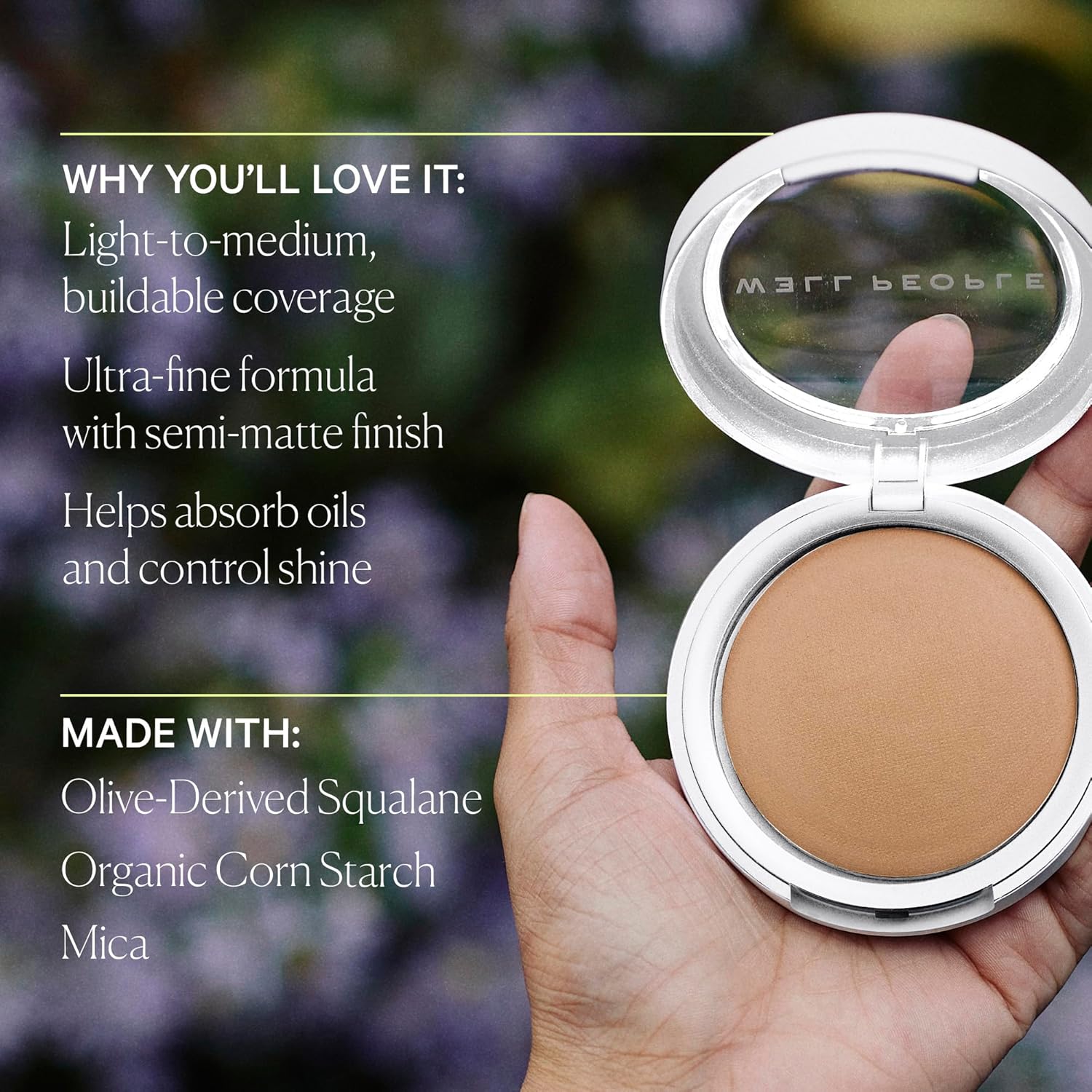 Well People Bio Powder Foundation - Lightweight Hydrating Formula for Smooth Skin | Vegan, Semi-Matte Finish, 1C