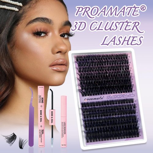 proamate Cluster Lashes Individual Cluster Eyelashes D Curl Mix 10-18mm (60D+80D) Eyelashes Cluster Volume & Dramatic Russian Individual Eye Lashes for Beginners (60D+80D Lash kit with Remover)