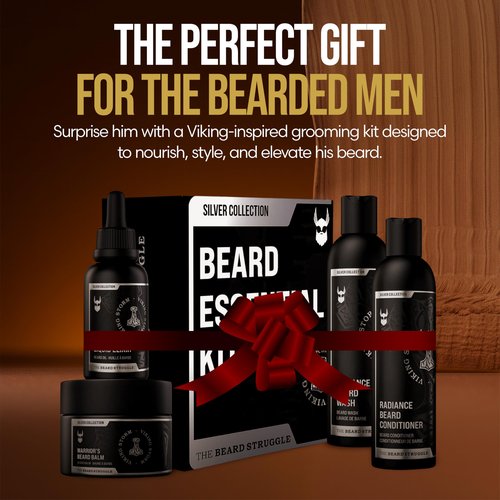 The Beard Struggle Beard Growth Kit for Men includes Beard Balm, Beard Oil, Beard Wash, & Beard Conditioner - Silver Collection - Viking Storm