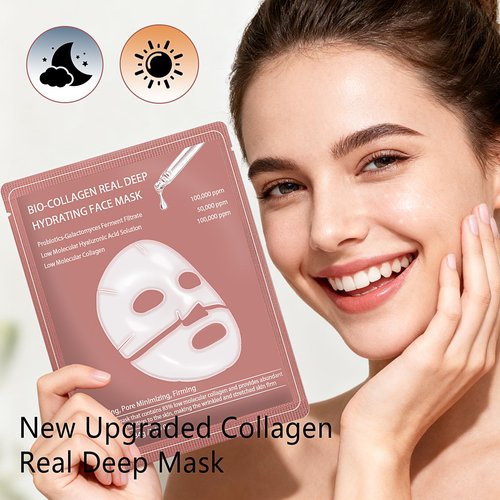 Qawnfy 5PCS Bio-Collagen Face Mask, Bio-collagen Real Deep Mask, Collagen Mask Overnight, Hydrating Hydrogel Masks, Anti Aging, Firming, Elasticity Improvement, for All Skin Types, 1.19 Fl Oz