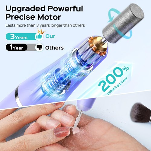 COSLUS Cordless Nail Drill Electric C41(END04): 2-in-1 Nail File with Flash Cure for Acrylic Gel Dip Powder Nails, Stepless Control for Beginner Home DIY, Portable & Professional Pedicure Kit