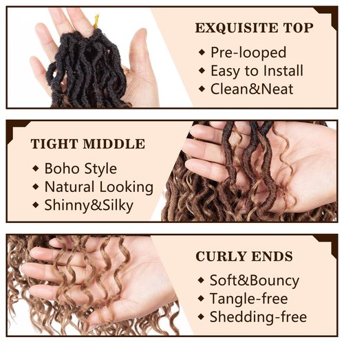 COOKOO 24 Inch Boho Happie River Crochet Hair - 8 PCS Goddess Locs with Curly Ends - Synthetic Soft Crochet Locs Hair Extension 1B/30/27#