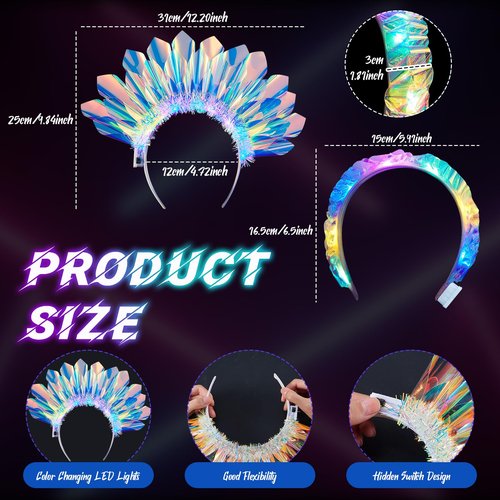 8 Pcs Light up Headbands Crown LED Easter Glitter Headband Hoop Glow Rave Costume Headpiece for Women Tiara Party Birthday