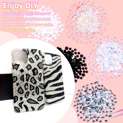 12000 Pcs Resin Jelly Rhinestones for Crafting, Multi Sizes Flatback White Black Gems, Resin Rhinestones Bedazzling Crystal with Pickup Tool for DIY Crafts Clothing Shoes Fabric Nail Art