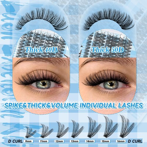 Lash Extension Kit 280Pcs Lash Clusters 40D+50D Eyelash Clusters Kit Individual Lashes With Lash Bond and Seal Tweezers For DIY Lashes (40D+50D,9-16mm)