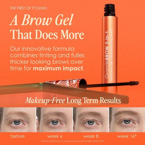 Grande Cosmetics GrandeBROW Tinted Brow Gel & Enhancing Serum - Thicker, Darker Brows with Castor Oil & Mini Fibers