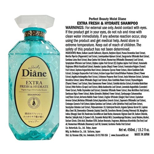 Moist Diane 3EA Anti Dandruff Shampoo for Oily Hair, Dry Itchy Scalp Shampoo for Women & Men with Keratin, Tea Tree& Rosemary, Paraben Free Anti Itch SHAMPOO from Japan 15.2 Fl Oz FRESH & HYDRATE
