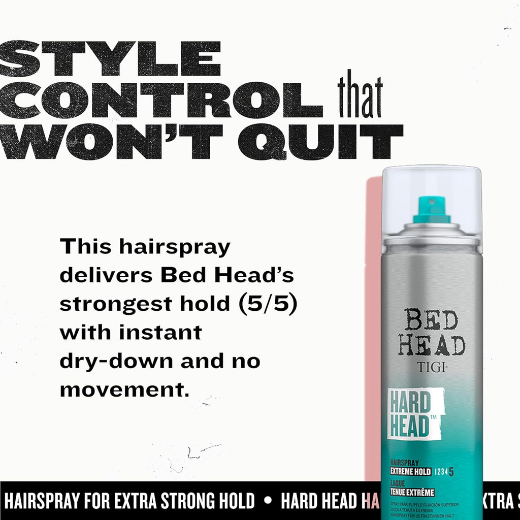 TIGI Bed Head Hard Head Hair Spray - Extra Strong Hold for All-Day Style | 11.7 oz