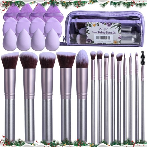 Oneleaf 26 Pcs Makeup Brushes Set – Premium Facial Cleaning & Makeup Brush Set with Foundation, Concealer, Blush, Eyeshadow Brushes plus Sponge and Wash Bag