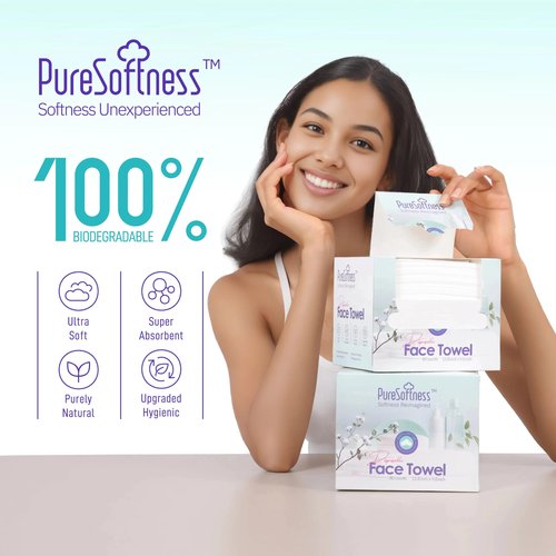 PureSoftness Luxuriously Soft Disposable Face Towel, 100% Cotton, Extra Large 12" x 10" Ultra Soft Dry Wipe for Face Wash, Makeup Remover, Bio-Based Towelette for Sensitive Skin 80 Count (1 Pack)