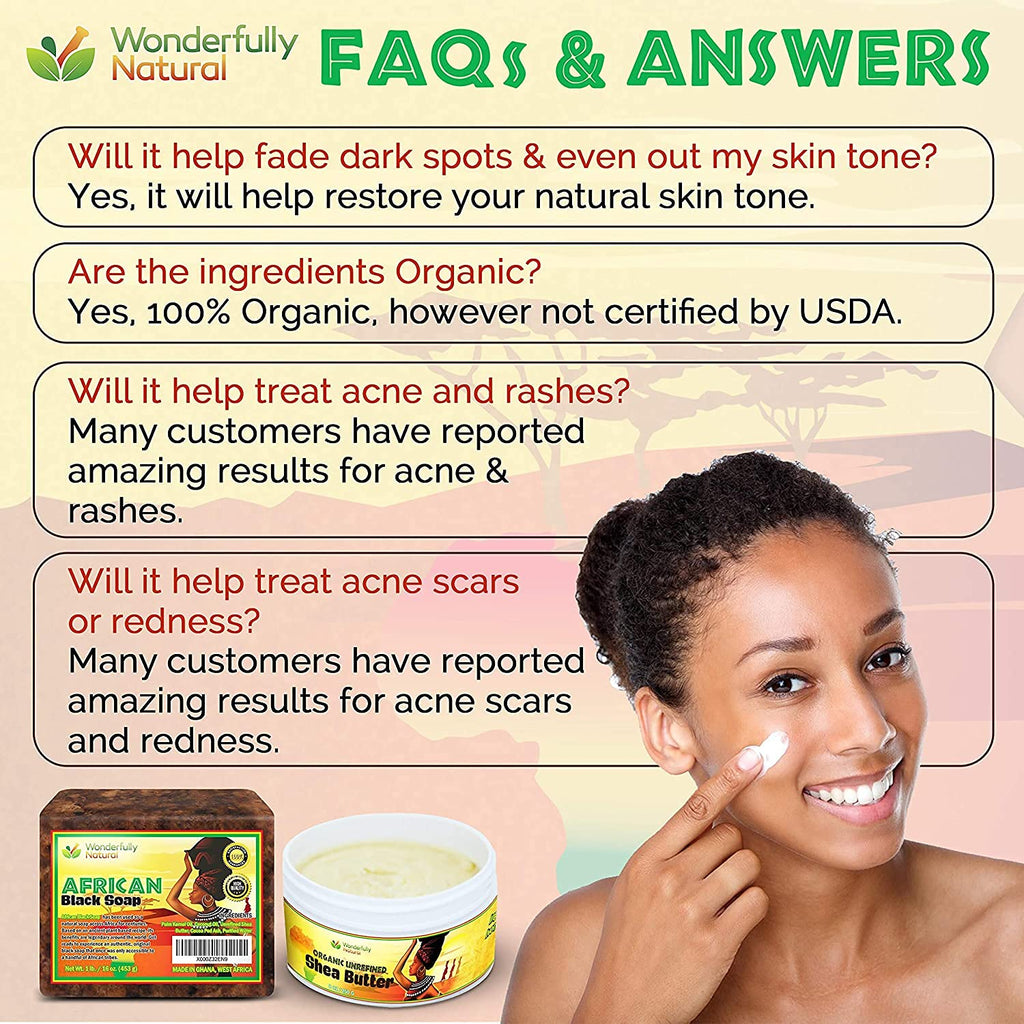 Wonderfully Natural #1 African Black Soap for Acne & Dark Spots | Organic Vegan Satisfaction Guarantee | 1lb bar 90 day Supply