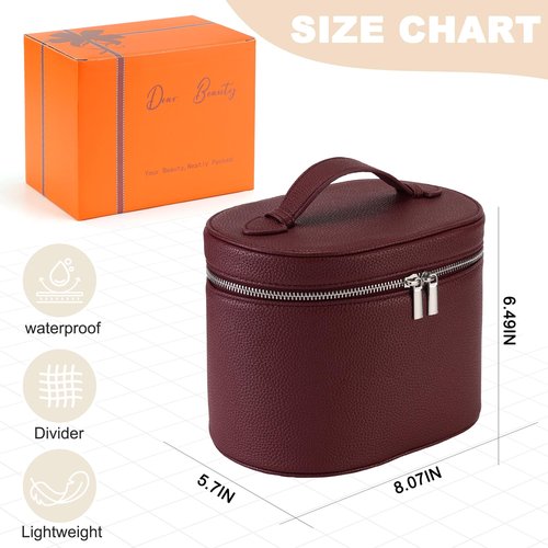 UUYUUY Makeup Bag Vanity Case Cosmetic Bag with Removable Divider Travel Toiletry Bag for Women Portable Make up Box Organizer, Burgundy