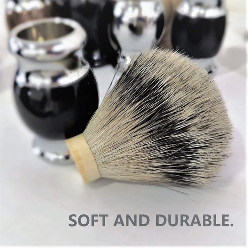 JEQUIL&CORENVEO 100% Silvertip Badger Hair Shaving Brush, Handmade Shaving Brush with Fine Resin Handle and Stainless Steel Base (Black)