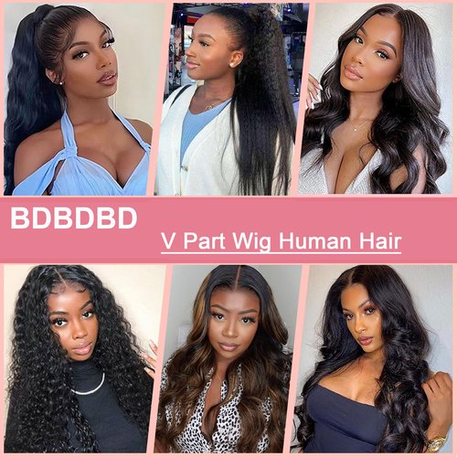 BDBDBD V Part Wig Human Hair Body Wave 100% Real Human Hair No Leave Out No Glue Upgrade U Part Human Hair Wig 180% Density Beginner Friendly 1B/30 14 inch