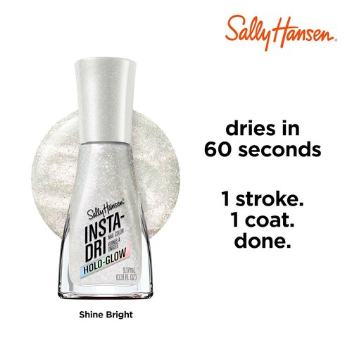 Sally Hansen Insta-Dri Holo-Glow Nail Polish - Quick Dry, Long Lasting Shine | Holographic Light Grey | 101 Shine Bright