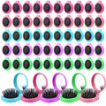 Barydat 50 Pcs Travel Folding Hair Brush with Mirror Bulk Portable Small Hair Brush Mini Compact Colorful Pocket Hair Combs for Friends and Family Mother's Day Gift