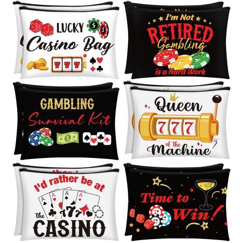 Reginary 12 Pcs Casino Makeup Bag Party Gifts Makeup Bag Queen of The Casino Cosmetic Travel Bags for Lover Lucky Dice Birthday Gift