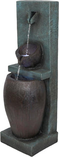 Alpine Corporation 32" 3-Tier Jar Fountain - Elegant Outdoor Water Feature with LED Lights | Gray Ceramic Garden Décor