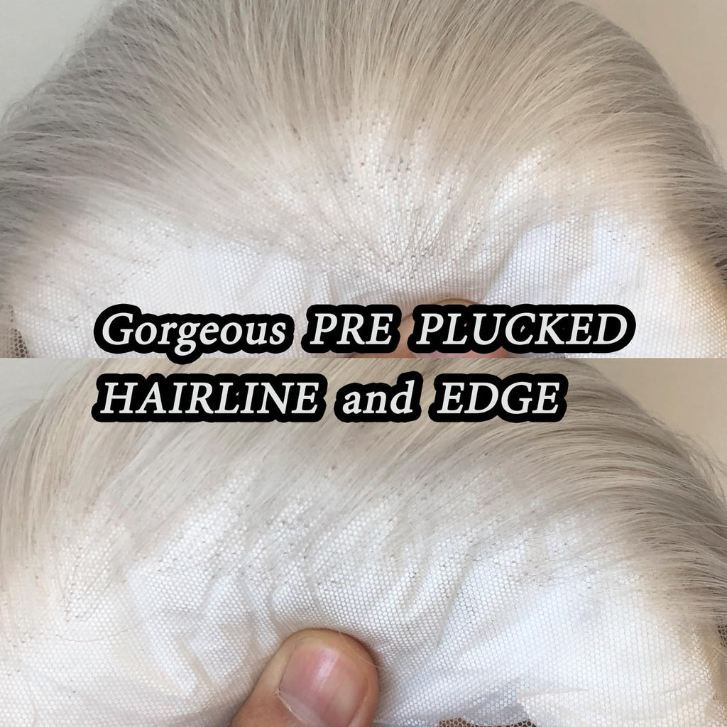 Zigzag Hair Lace Front Wigs - Long Straight Synthetic Pre Plucked with Natural Hairline, Heat Resistant, Glueless Silver Synthetic Lace Wig