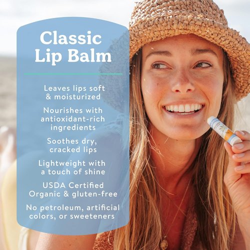 Badger Classic Organic Lip Balm Set - All-Natural Moisturizers | 4-Pack Variety (Unscented, Tea Tree, Mint & Tangerine)